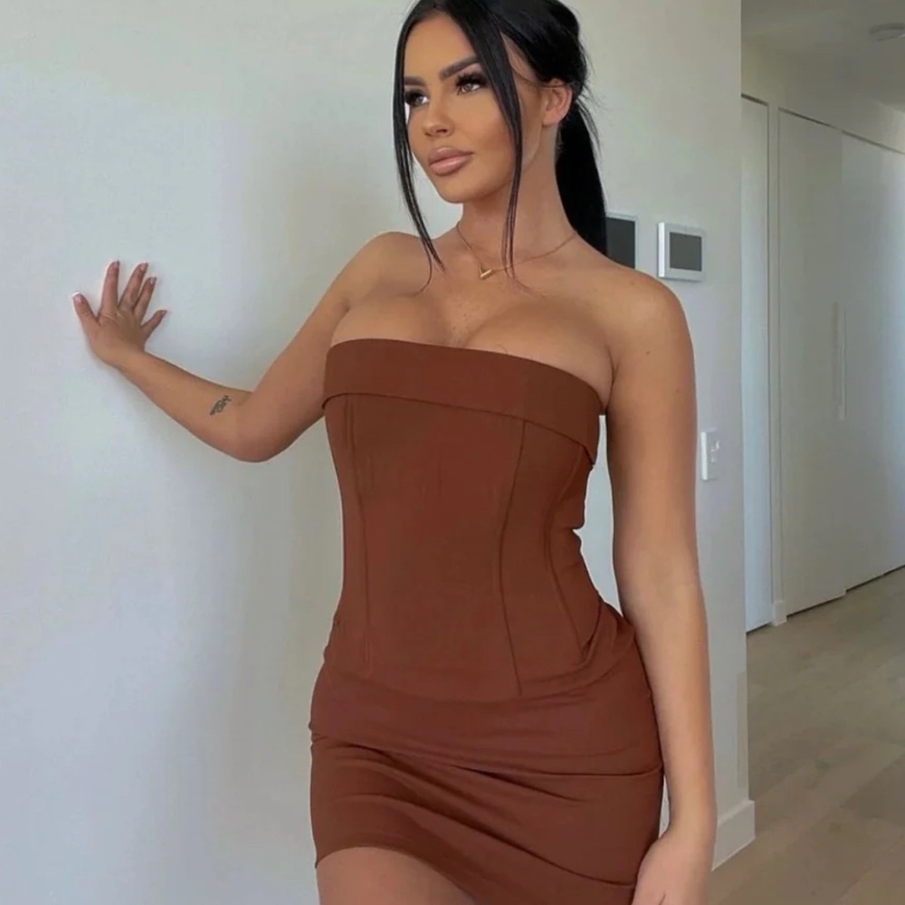 With Jean Chloe Brown Corset Dress